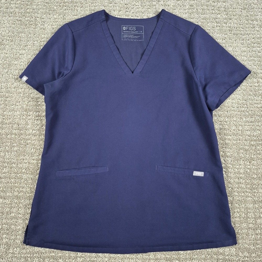 FIGS Scrub Top Womens M Navy Blue Casma Three-Pocket V-Neck FW1100 Medical Nurse